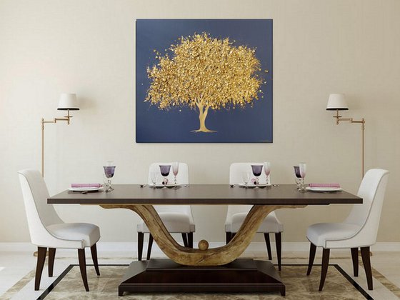 35.5” Blooming golden tree / ”Tree of Life” Large Mixed Media Painting