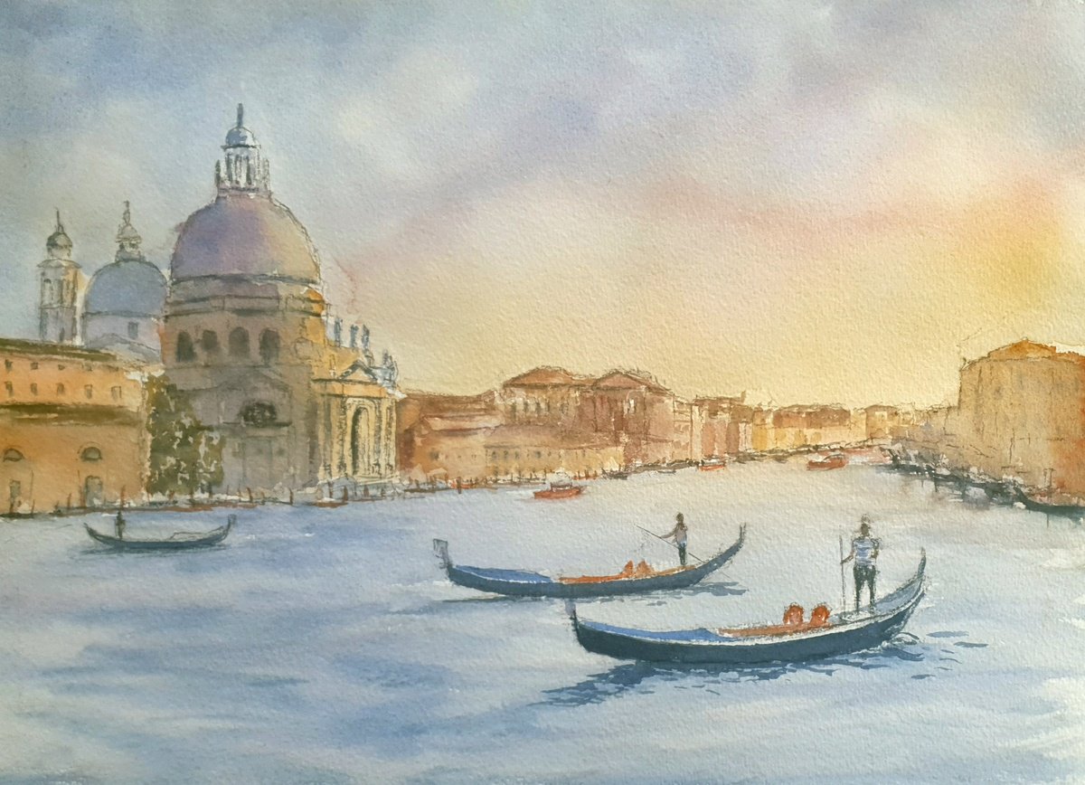 Impressionistic Watercolour , Venice At Sunrise By Charles Pierson, 15 X 11, Artwork For Sale On Artfinder