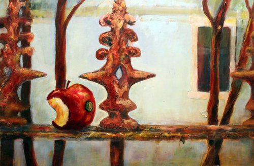 THE BUS ARRIVED, NO TIME TO FINISH MY APPLE by Maureen Finck
