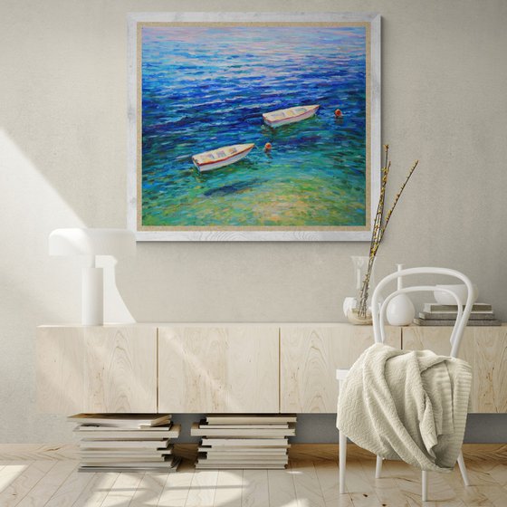 Couple boats at sea water surface