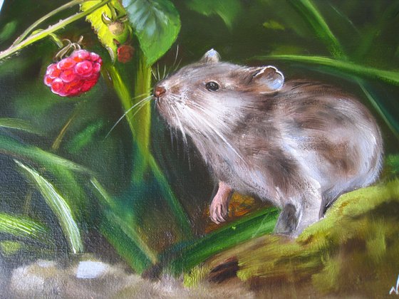 Cute Field Mouse with Raspberry