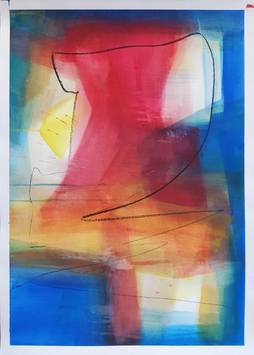 Abstract Painting By T Kyomu, 20 X 28", Orange Twist, Original Artwork