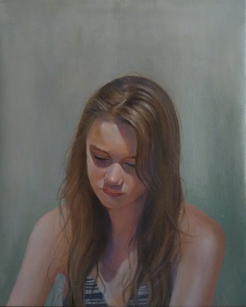 Beautiful girl (36x44cm, oil/canvas, impressionistic figure) by Kamsar Ohanyan