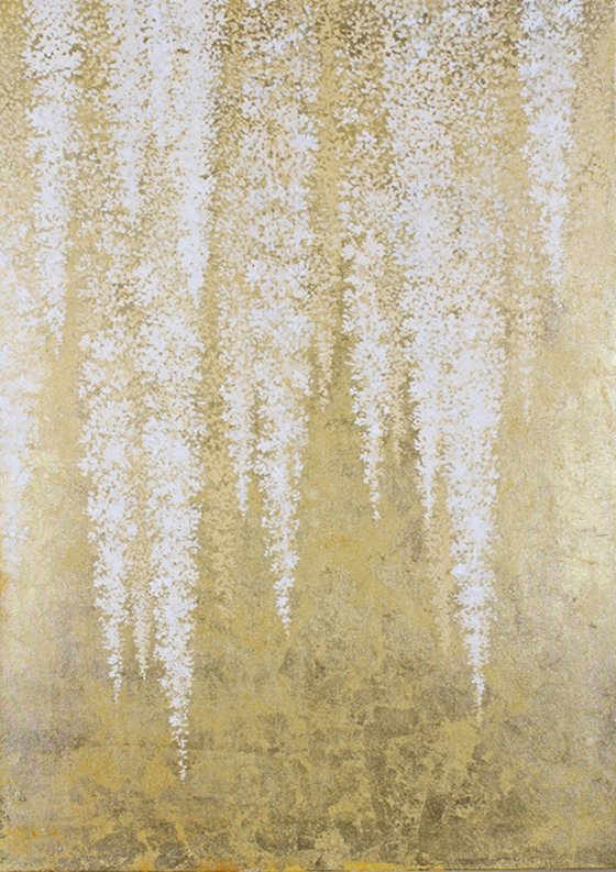 "White Wisteria 2" Abstract white flower art