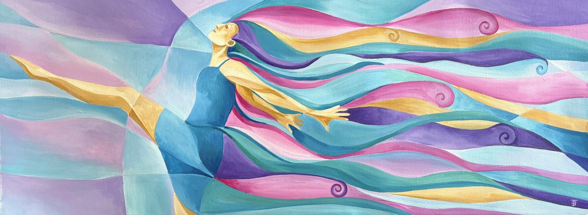 Organic Portrait Acrylic Painting By Tiffany Budd, 34 X 14", Freedom, Original Artwork