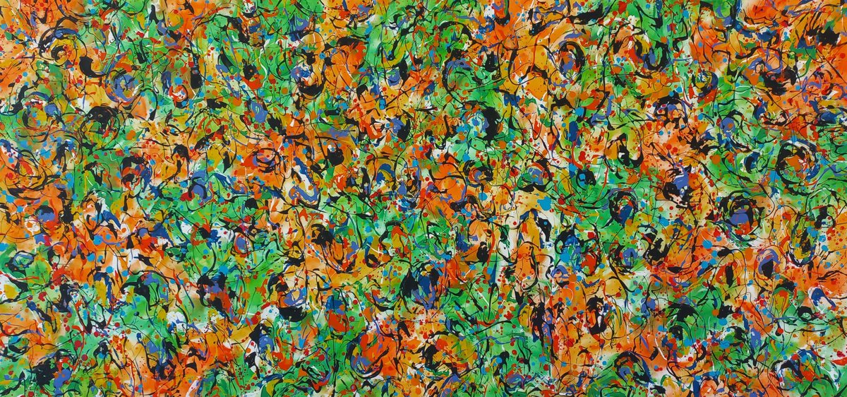 Organic Abstract Acrylic Painting By Max Yaskin, 84 X 42", Jungle Flowers 4 By M.y., Original Artwork