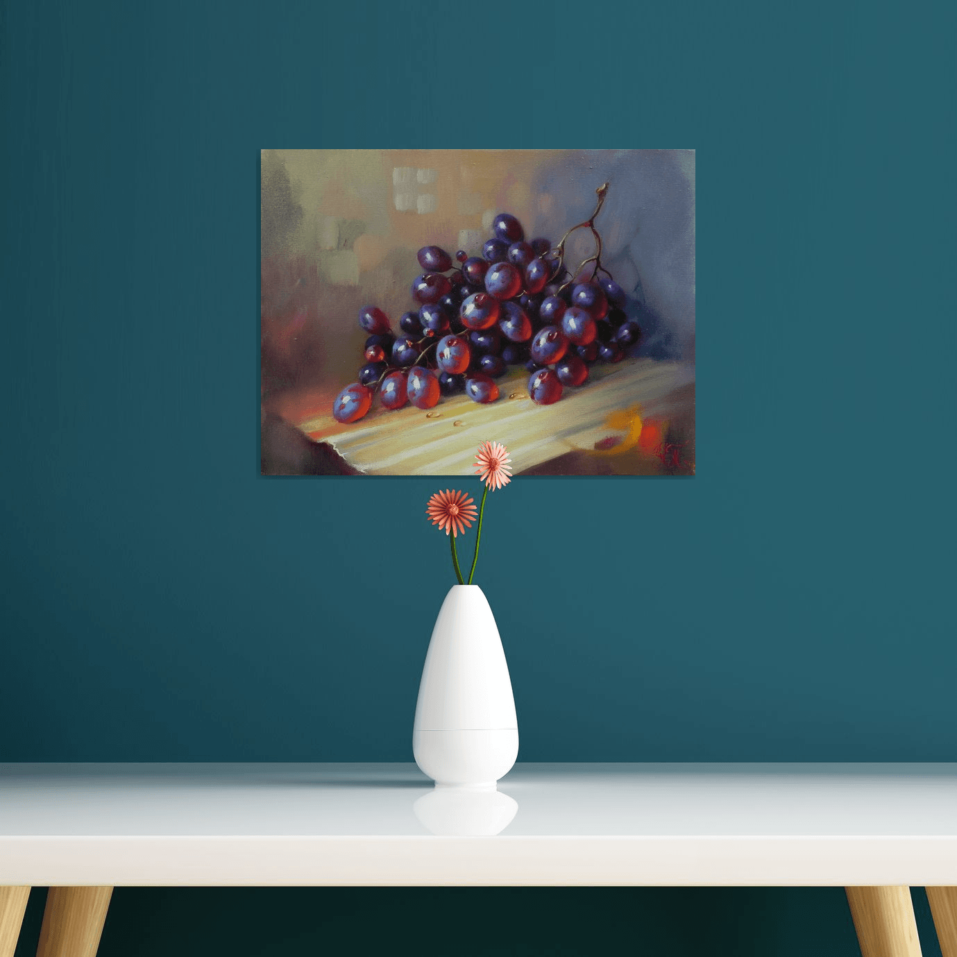 Still life with fruits Oil Canvas buy Painting Artwork with grapes and persimmons Impressionism Original Gift for Her Ukrainian art by N.Hramova