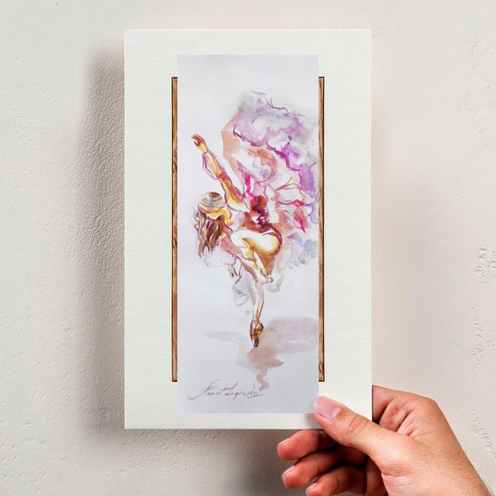 Watercolor Ballet Miniature with Expressive Rosy Hues