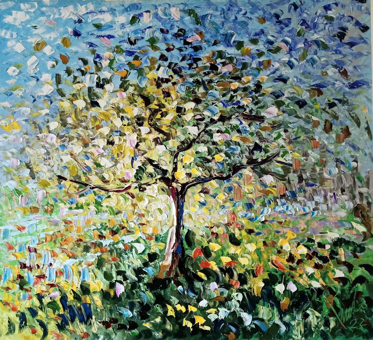 Impressionistic Abstract Oil Painting By Antonino Puliafico, 51 X 47, Fonte Di Vita, Original Artwork