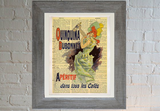 Quinquina Dubonnet Apéritif - Collage Art Print on Large Real English Dictionary Vintage Book Page