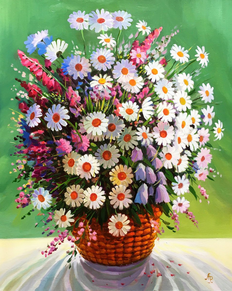 Photorealistic Oil Painting , A Bouquet Of Wildflowers By Olena Romanenko, 16 X 22, Artwork For Sale On Artfinder