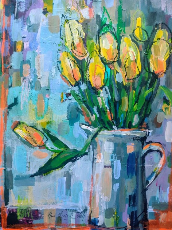 tulips, bouquet in a jug