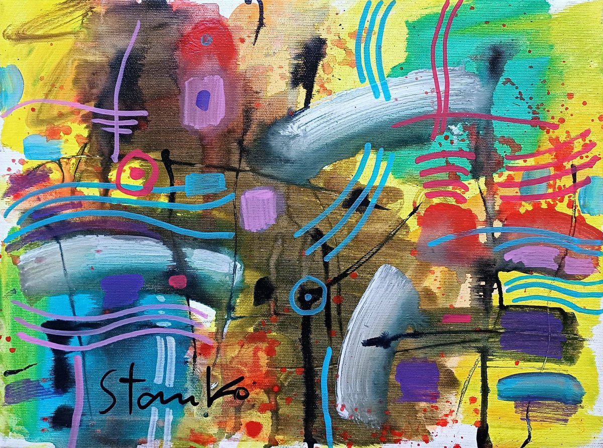 Abstract Acrylic Painting By Stanislav Bojankov, 16 X 12", Sunny Sea-Iv, Original Artwork