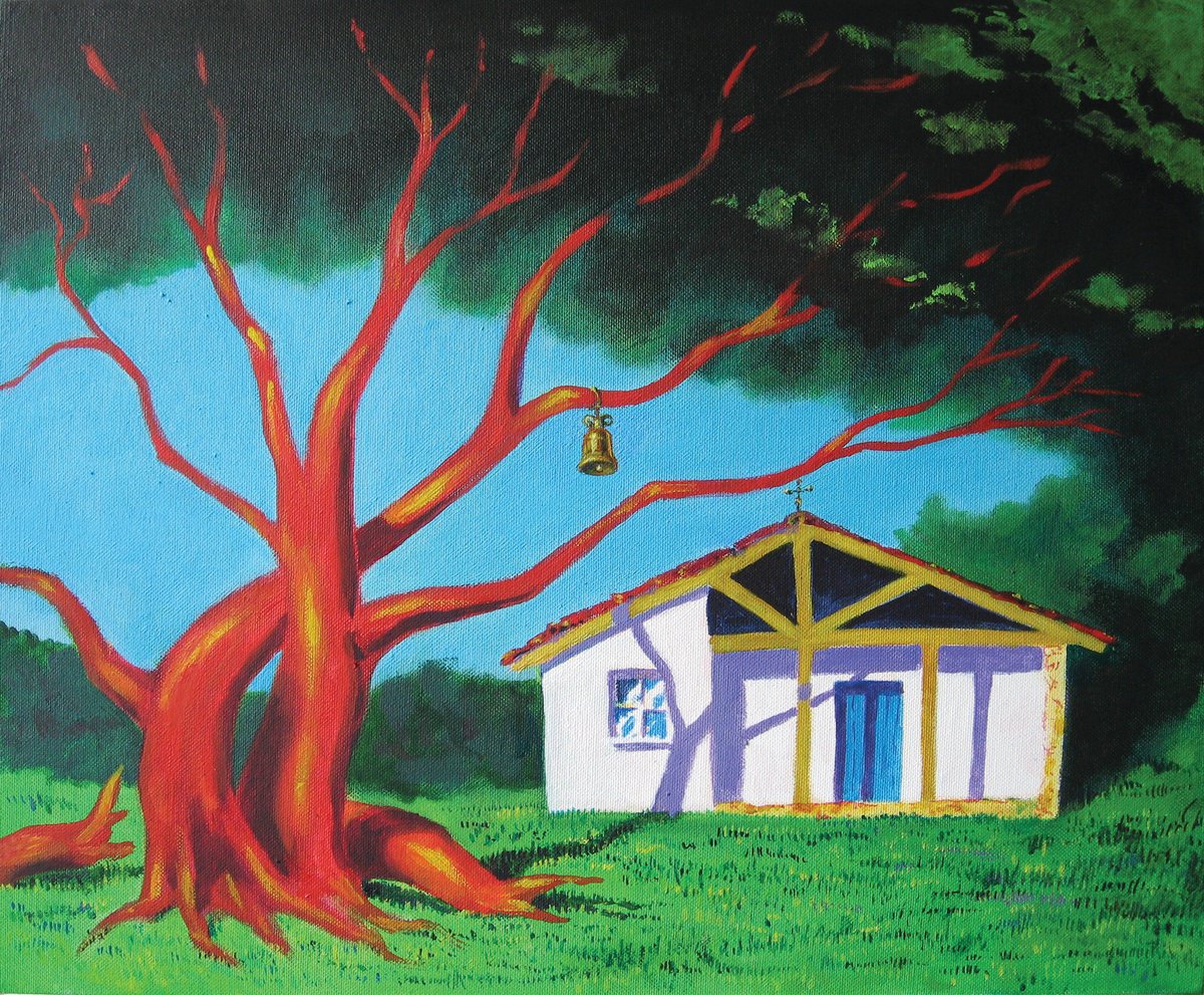 Illustrative Landscape Oil Painting By Hristo Hristov, 18 X 15, Serene, Original Artwork