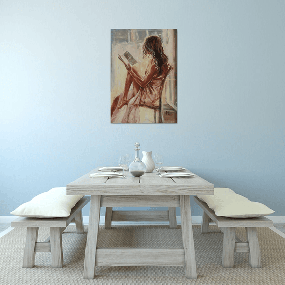 " WINDOW WITH BOOK LOVER GIRL "