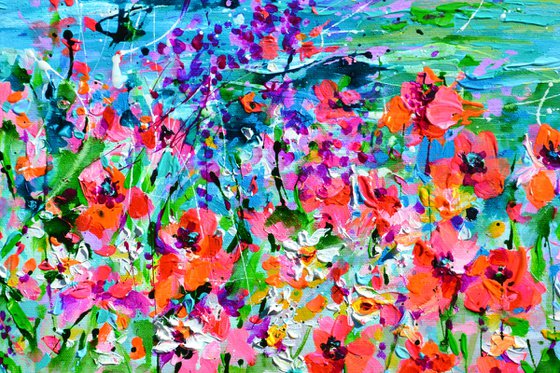 Wild Flowers and Poppies on the Seaside Cliff