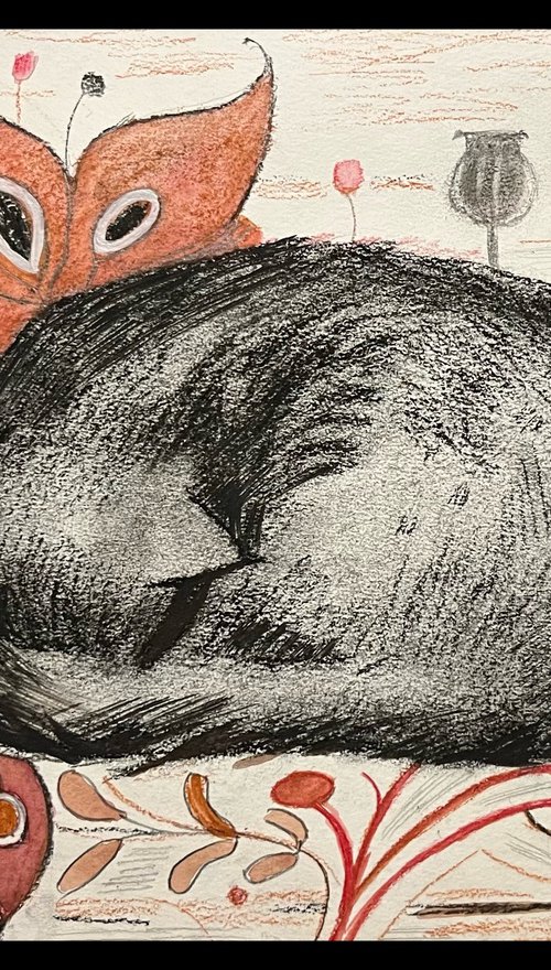 Sleeping cat, original artwork by Roman Sergienko