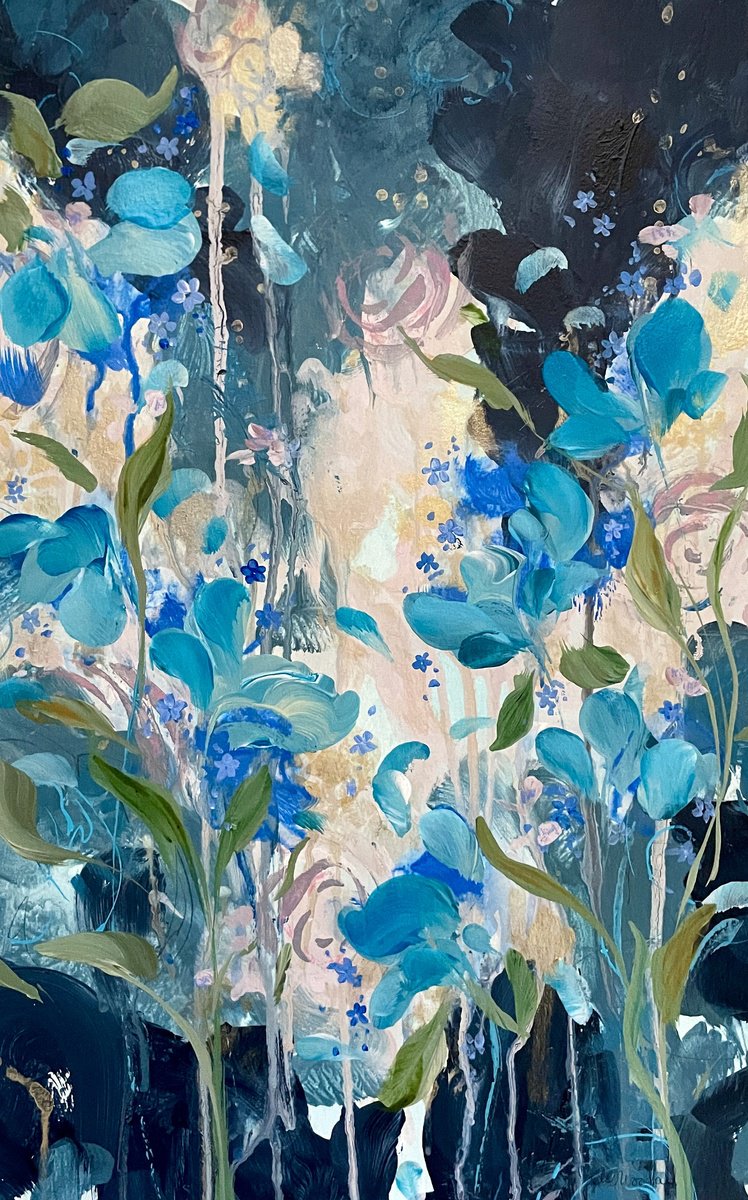 Organic Botanical Acrylic Painting By Nicole Esposito Woodall, 12 X 18", Maiden Fleur Ii, Original Artwork