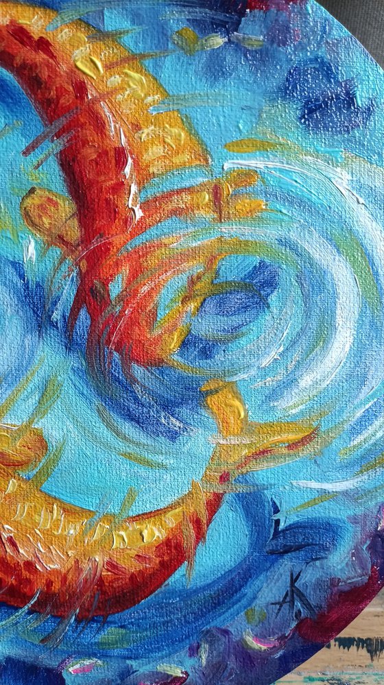 Cycle - fishs, love, fish oil painting, round canvas, gold fish, water, goldfishs oil painting
