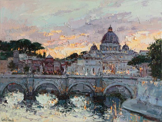 St. Angelo Bridge at Sunset, Rome
