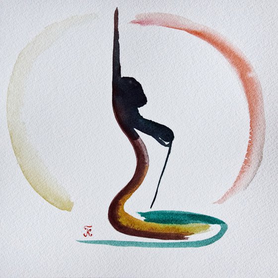 Yoga wall art, abstract female watercolor painting, woman home decor