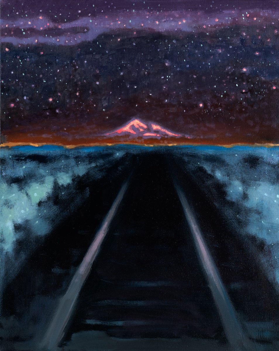 Surrealistic Landscape Oil Painting By Ron Cooper, 16 X 20", Along The Line, Original Artwork