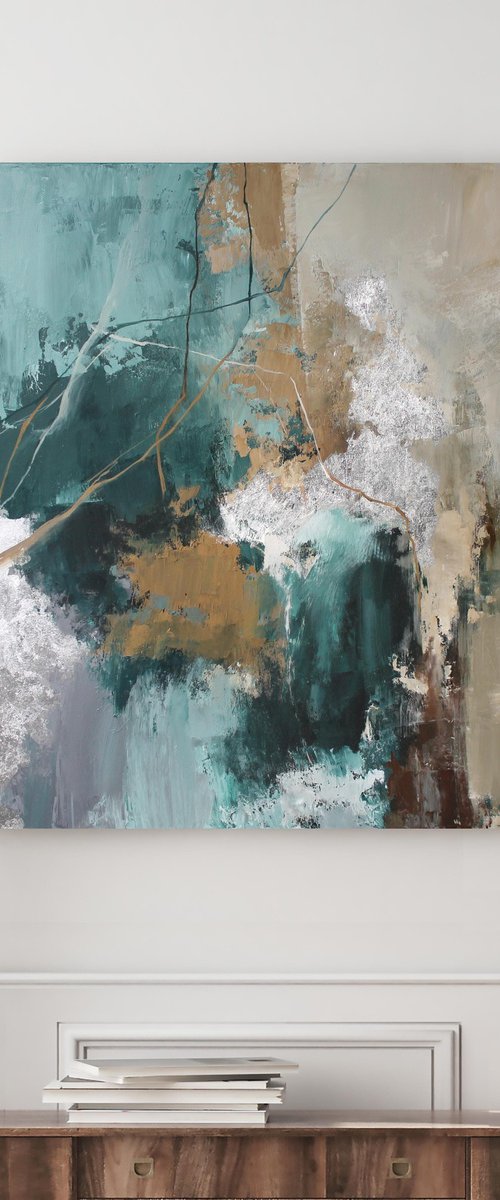 "Green Hill 2" Abstract emerald brown art by Yana Sagan