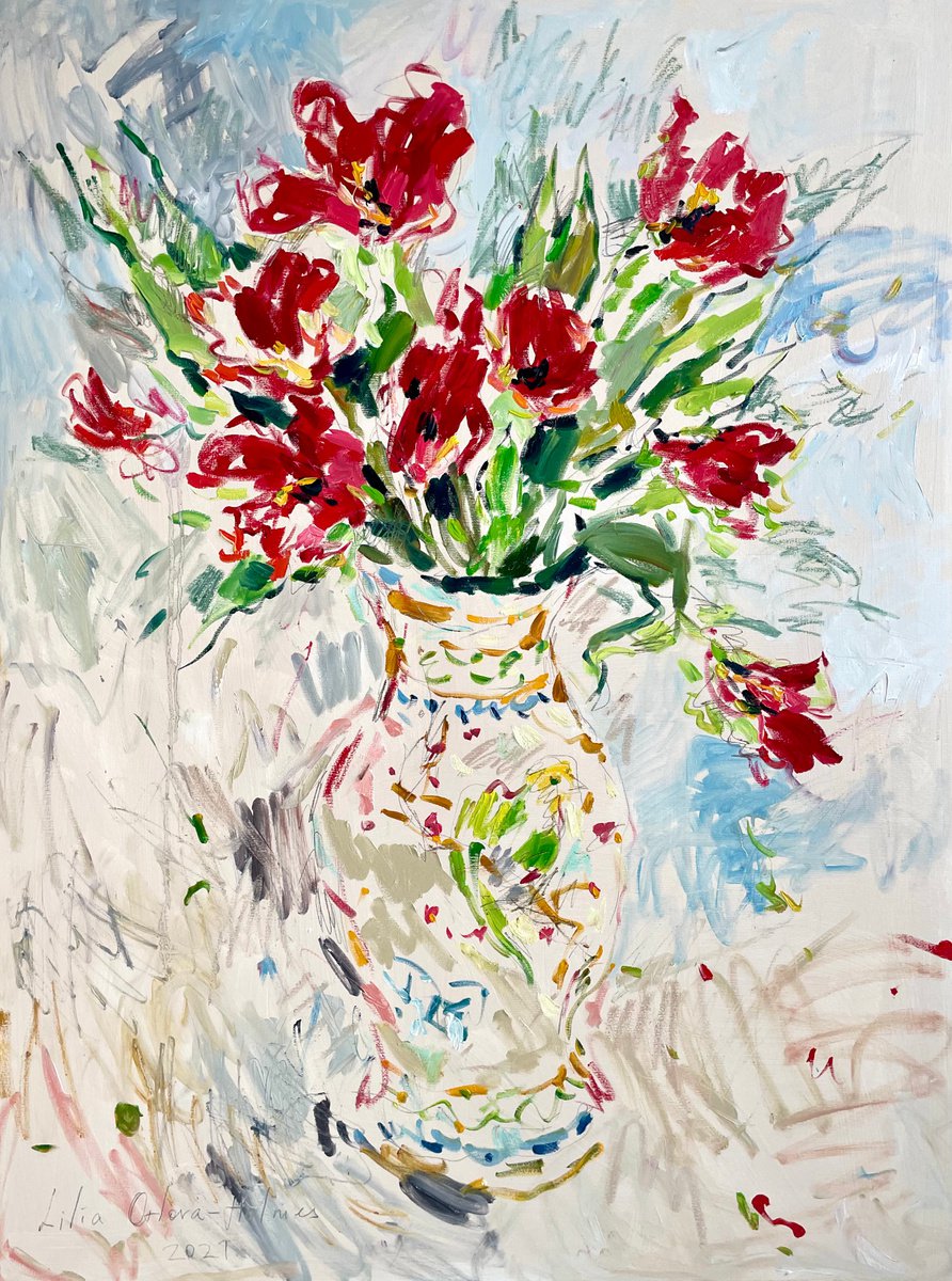 Vase of tulips. by Lilia Orlova-Holmes
