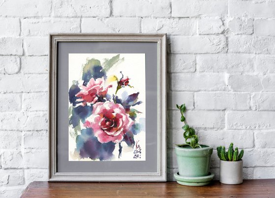 "Expressive red bouquet" original watercolor sketch small format