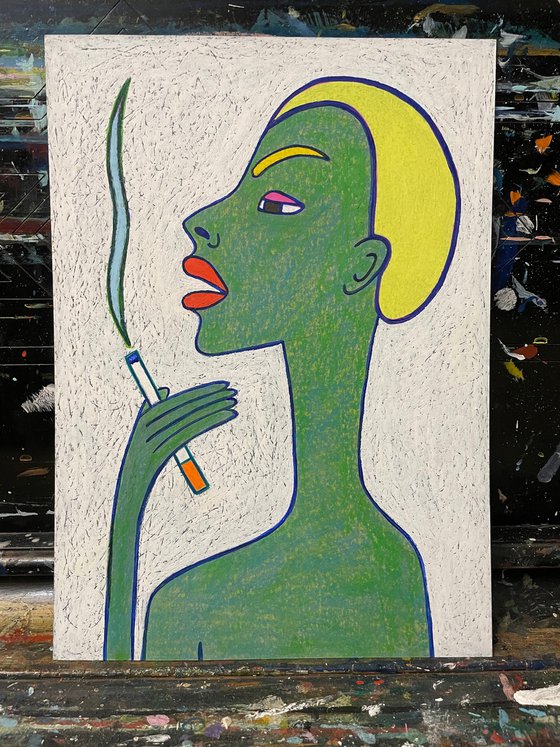 Green portrait with cigarette