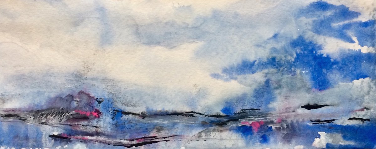 Abstract Landscape Watercolour By Gesa Reuter, 20 X 8, Seaside, Original Artwork