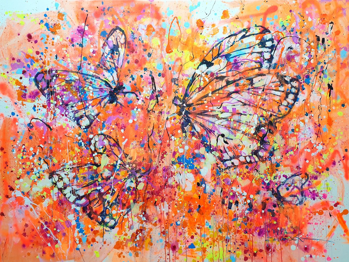 Impressionistic Animal Acrylic Painting By Marta Zawadzka, 63 X 47", Sunlit Whispers, Original Artwork