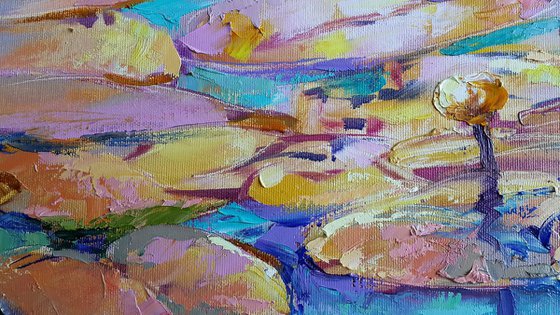 Painting - Water lilies at sunset - lily pond, original oil