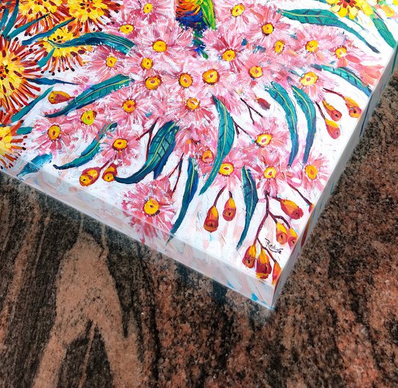 Rainbow Lorikeets in Flowers