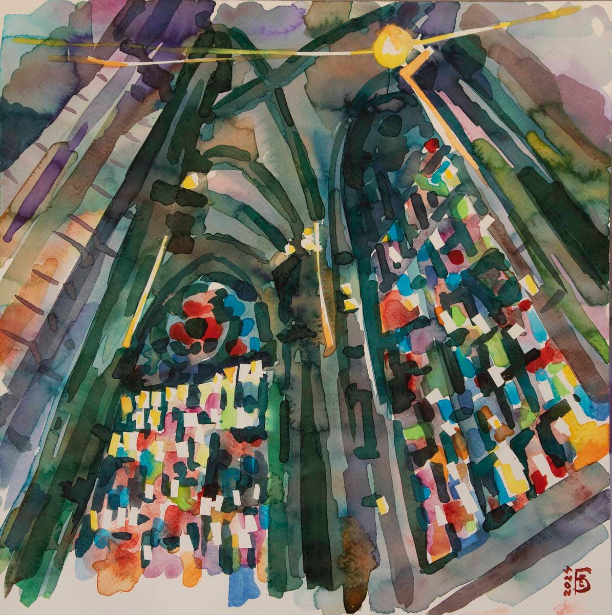 Impressionistic Cityscapes Watercolour By Kateryna Bortsova, 12 X 12", Painting Of Milan Cathedral Duomo, Original Artwork