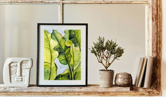 Green leaves - original tropical watercolor