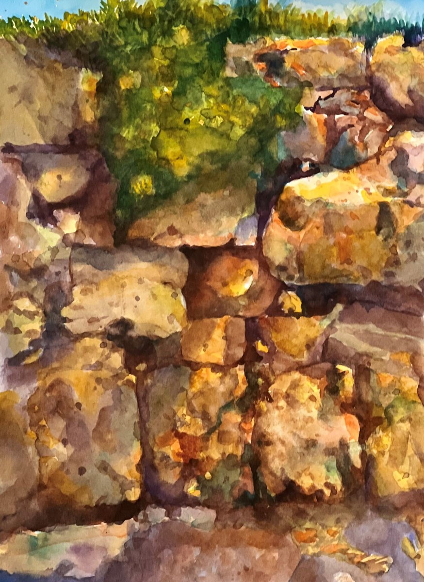 Impressionistic Landscape Watercolour By Bronwen Jones, 12 X 15, Rocks And Moss, Original Artwork