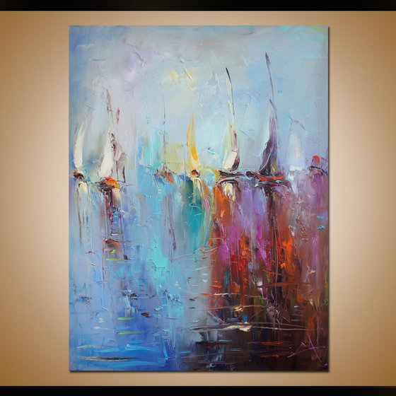 Colorful shadows 2 , Abstract painting, Sailboats Painting