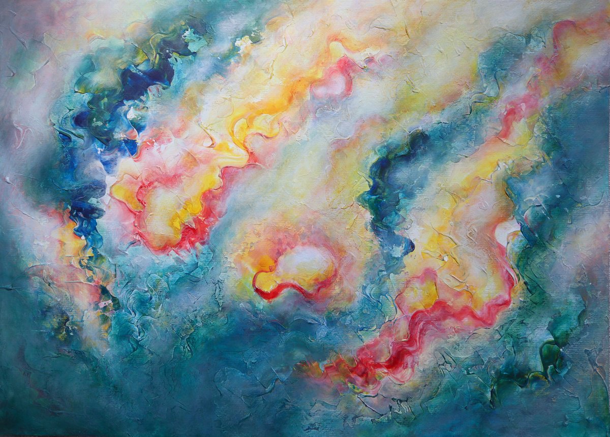 Organic Abstract Acrylic Painting By Tam Chianta, 28 X 20", Yearning For Light, Original Artwork