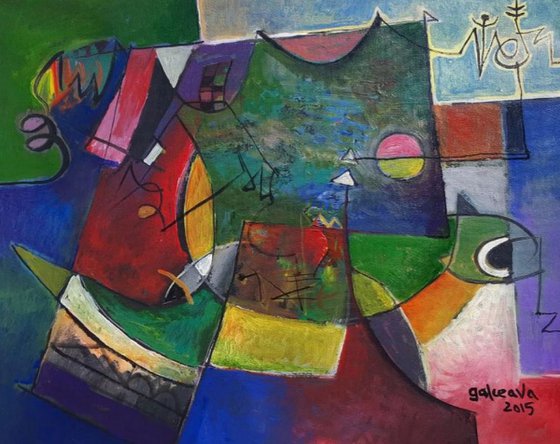 Vision, Geometric abstract oil painting, original art 40x50 cm