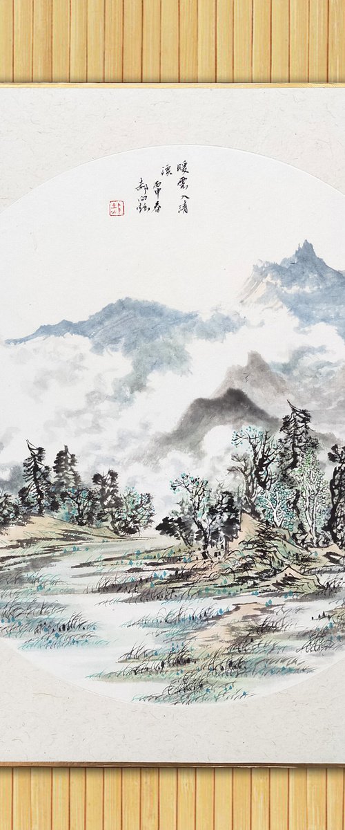 XUAN ART - Chinese landscape painting 43*43cm - 10 by RAN HAO