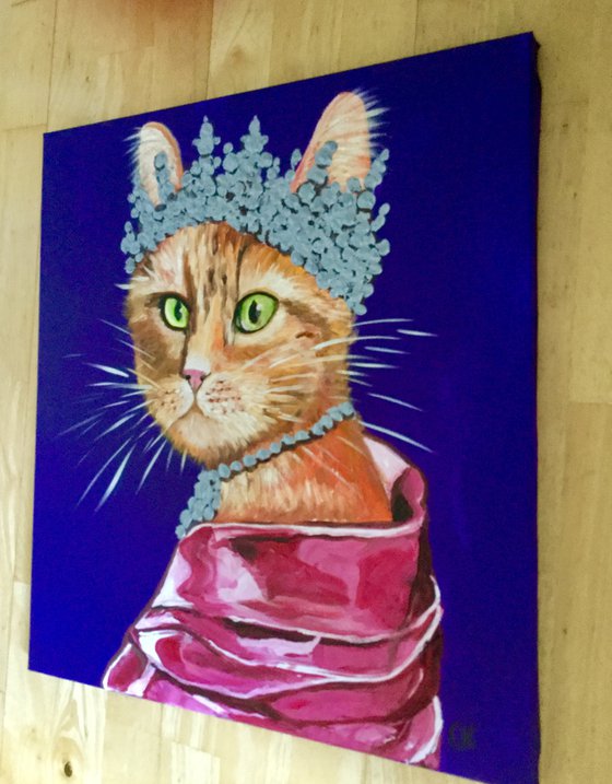 The CAT QUEEN inspired by portrait of Queen Elizabeth II home  urban art feline art for cat lovers gift idea