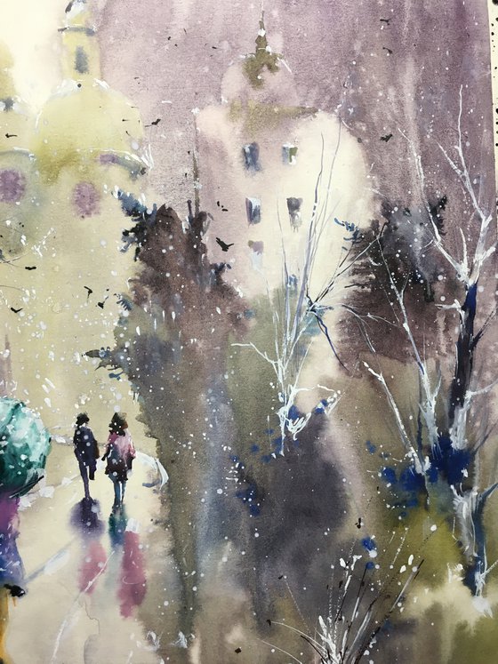 Sold Watercolor “On the way to the church” perfect gift