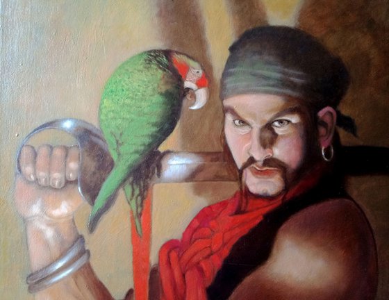 Pirate With Parrot - original oil painting