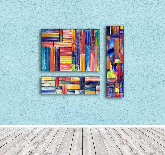 "Built For This" -  Save As A Series - Original PMS Abstract Triptych Oil Paintings On Wood - 34" x 32"
