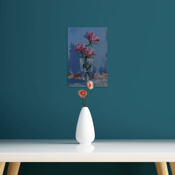Roses in glass. Still life painting with roses