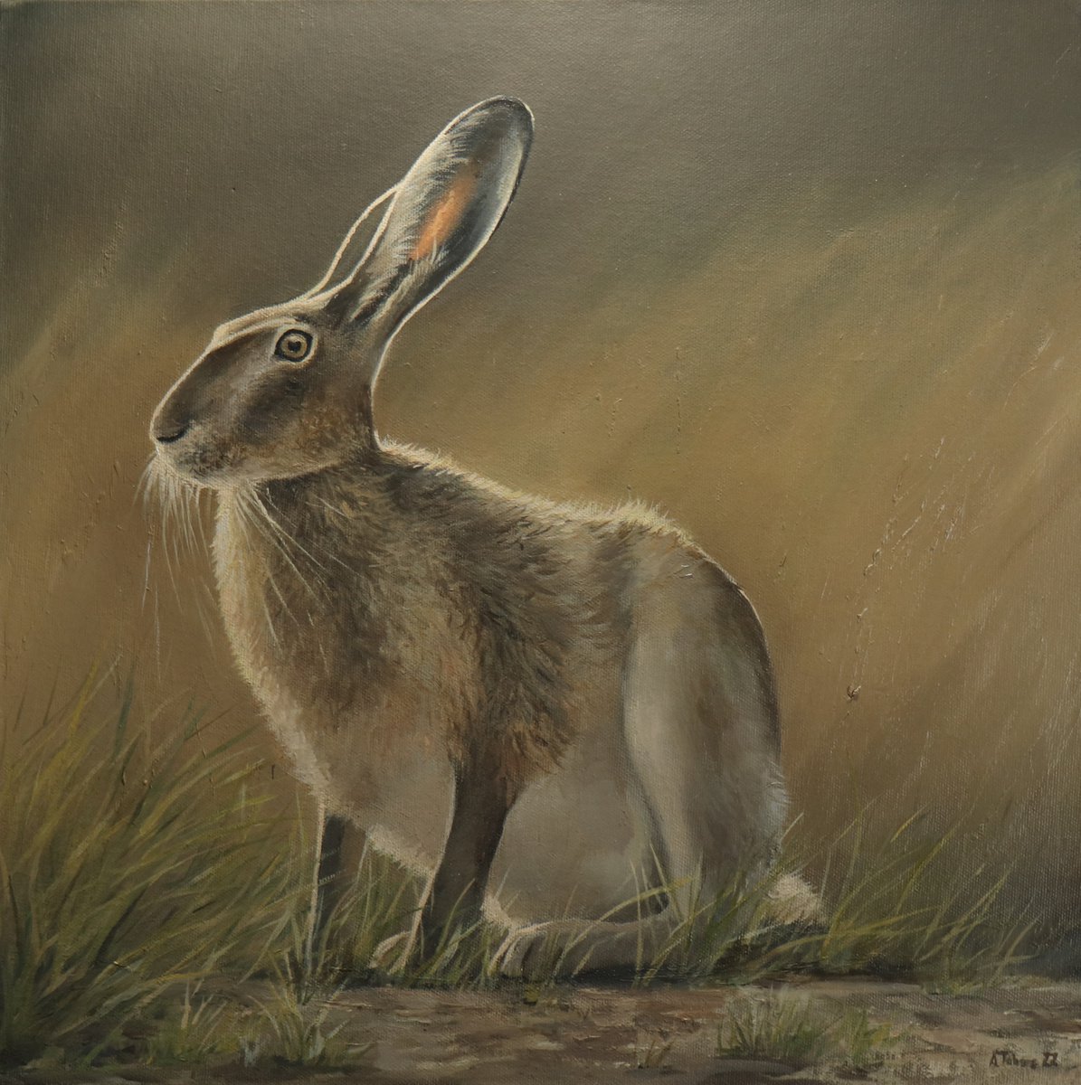 Rabbit Painting, Animal Artwork, Bunny, Nature Wall Decor Oil Painting by Alex Jabore Acti... by Alex Jabore Paintings and Prints