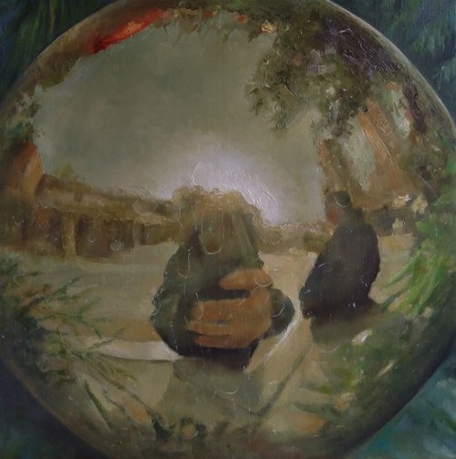 Holiday in the world of mirrors  (45x45cm, oil painting, ready to hang) by Kamsar Ohanyan