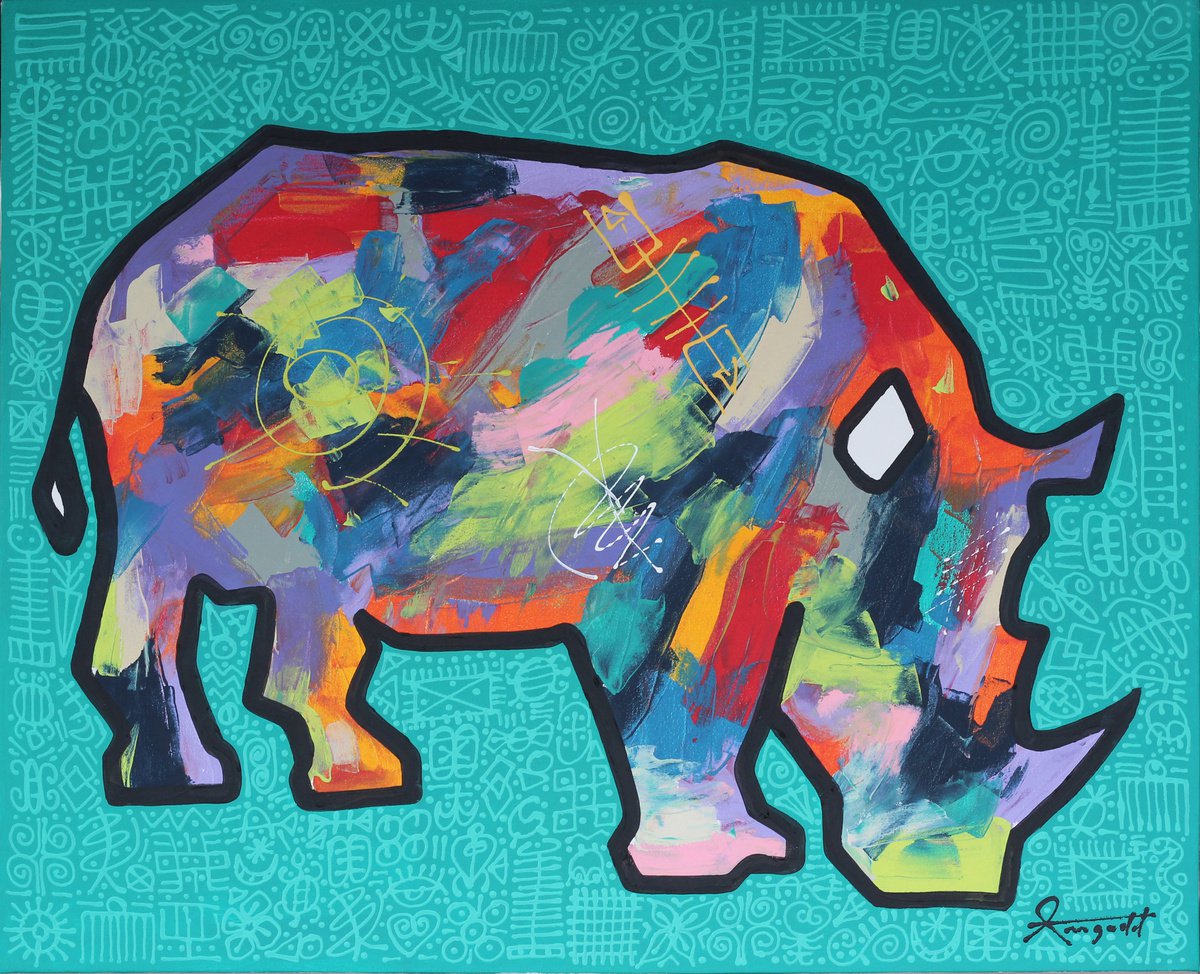 Wild Rhino (Turquoise) by Ann Gadd