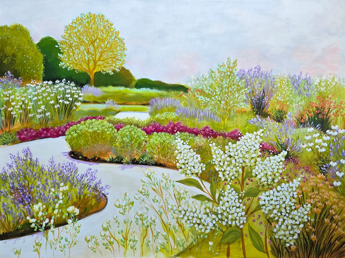 Impressionistic Landscape Acrylic Painting By Karen Rieger, 48 X 36", Summer Path, Original Artwork